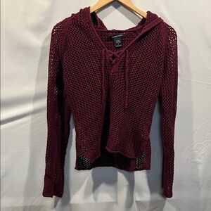 Abercrombie & Fitch Maroon Knit Lace-Up Hoodie